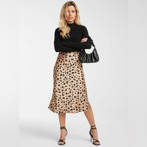 Simons Leopard Print Satin Midi Skirt